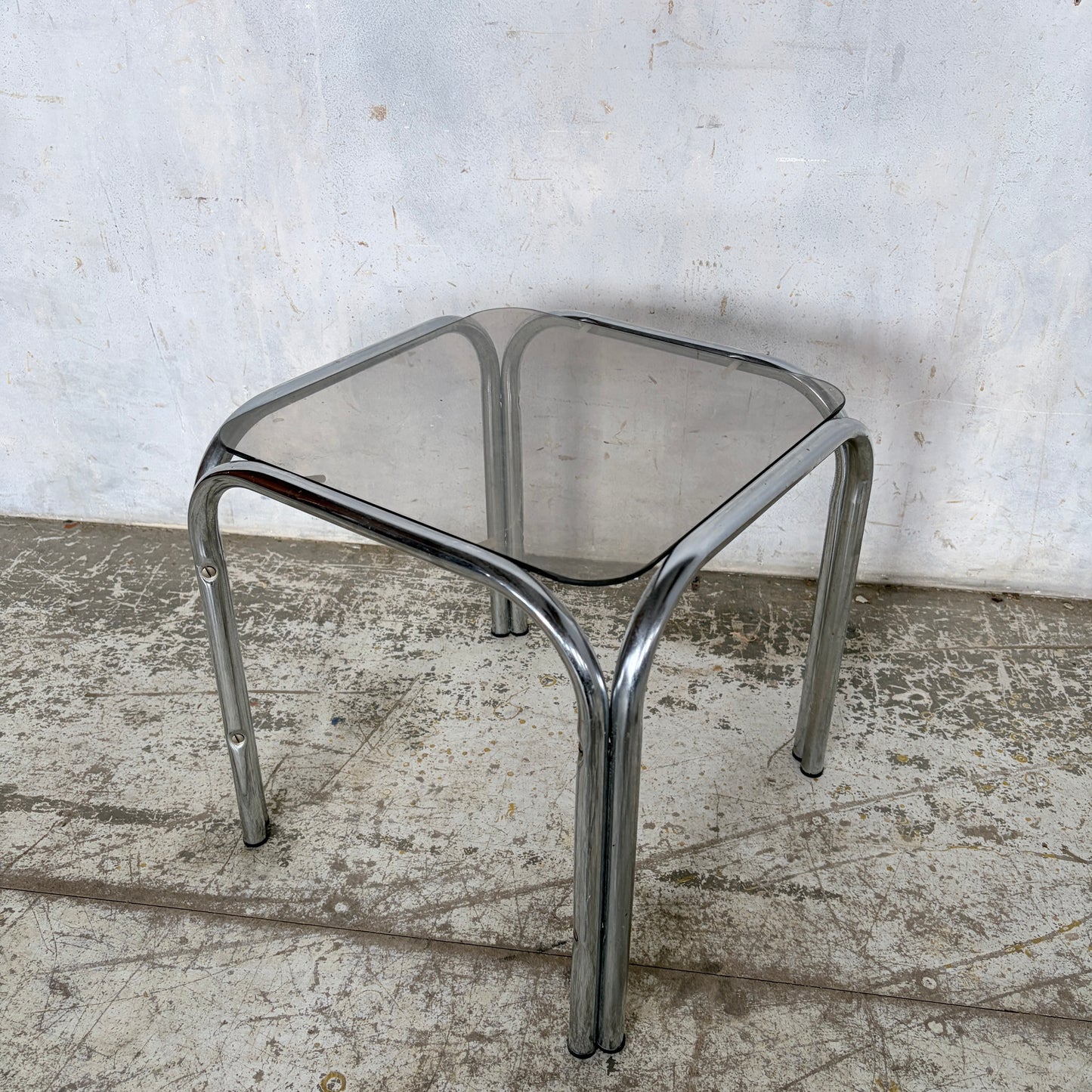 Vintage Chrome & Smoked Glass Side Table Mid Century Tubular Chrome