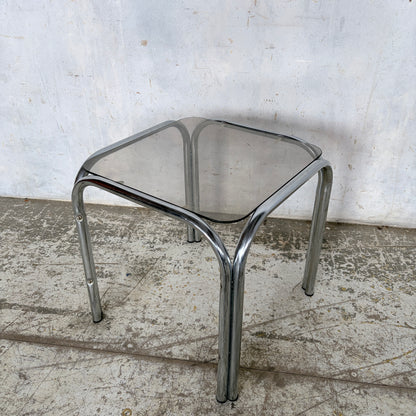 Vintage Chrome & Smoked Glass Side Table Mid Century Tubular Chrome