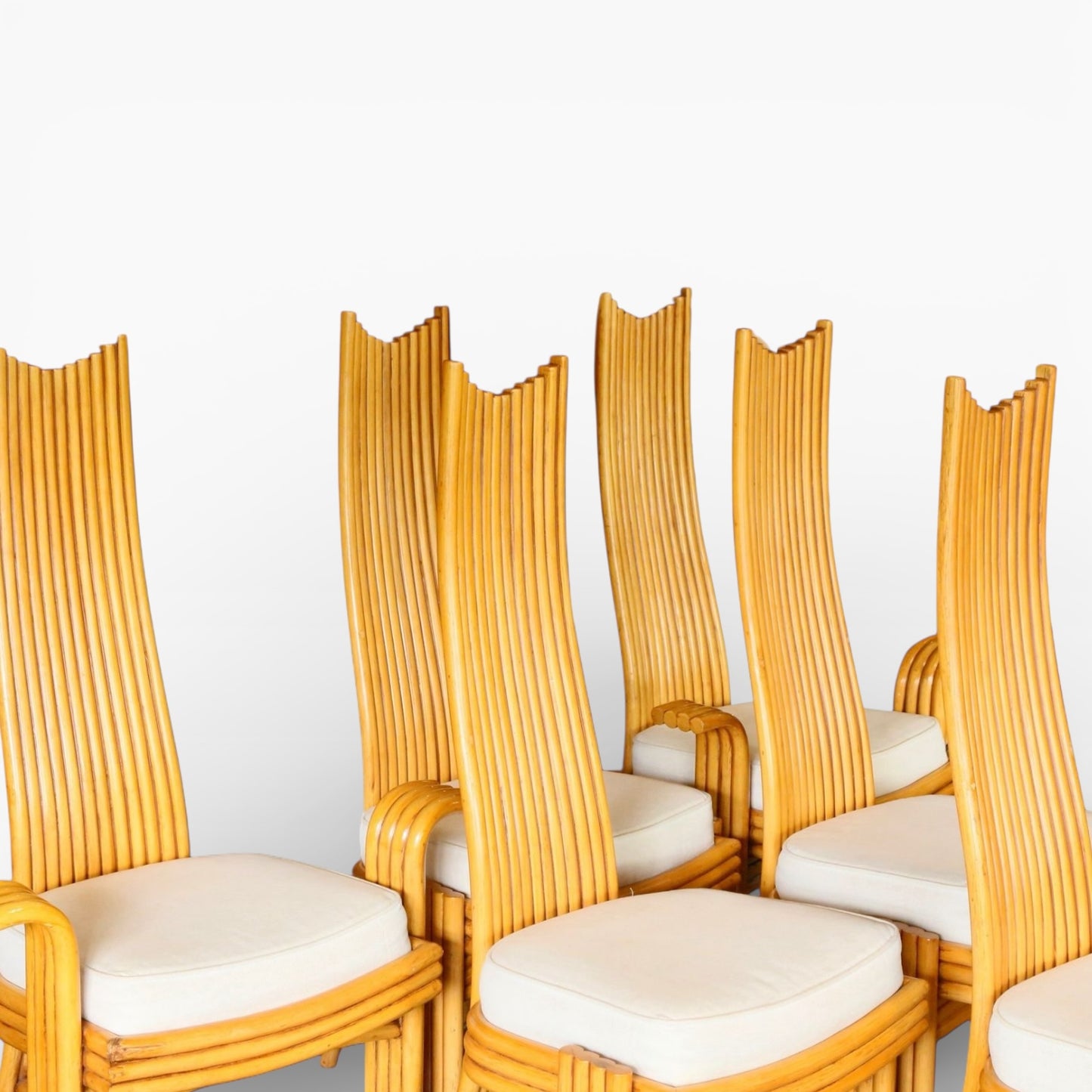Set of 6 Modernist Tall Back Bamboo Dining Chairs by Arthur Edwards for McGuire
