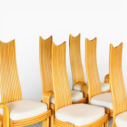 Set of 6 Modernist Tall Back Bamboo Dining Chairs by Arthur Edwards for McGuire