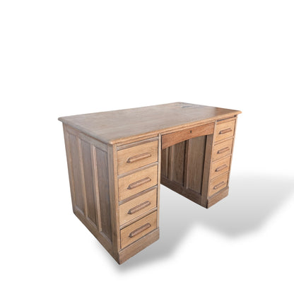 Vintage Pine & Oak Twin Pedestal Desk – 8 Drawer Writing Desk