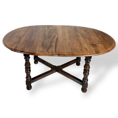 Ercol Extendable Dining Table – Vintage Solid Elm Oval Wooden Table With Cruciform Base