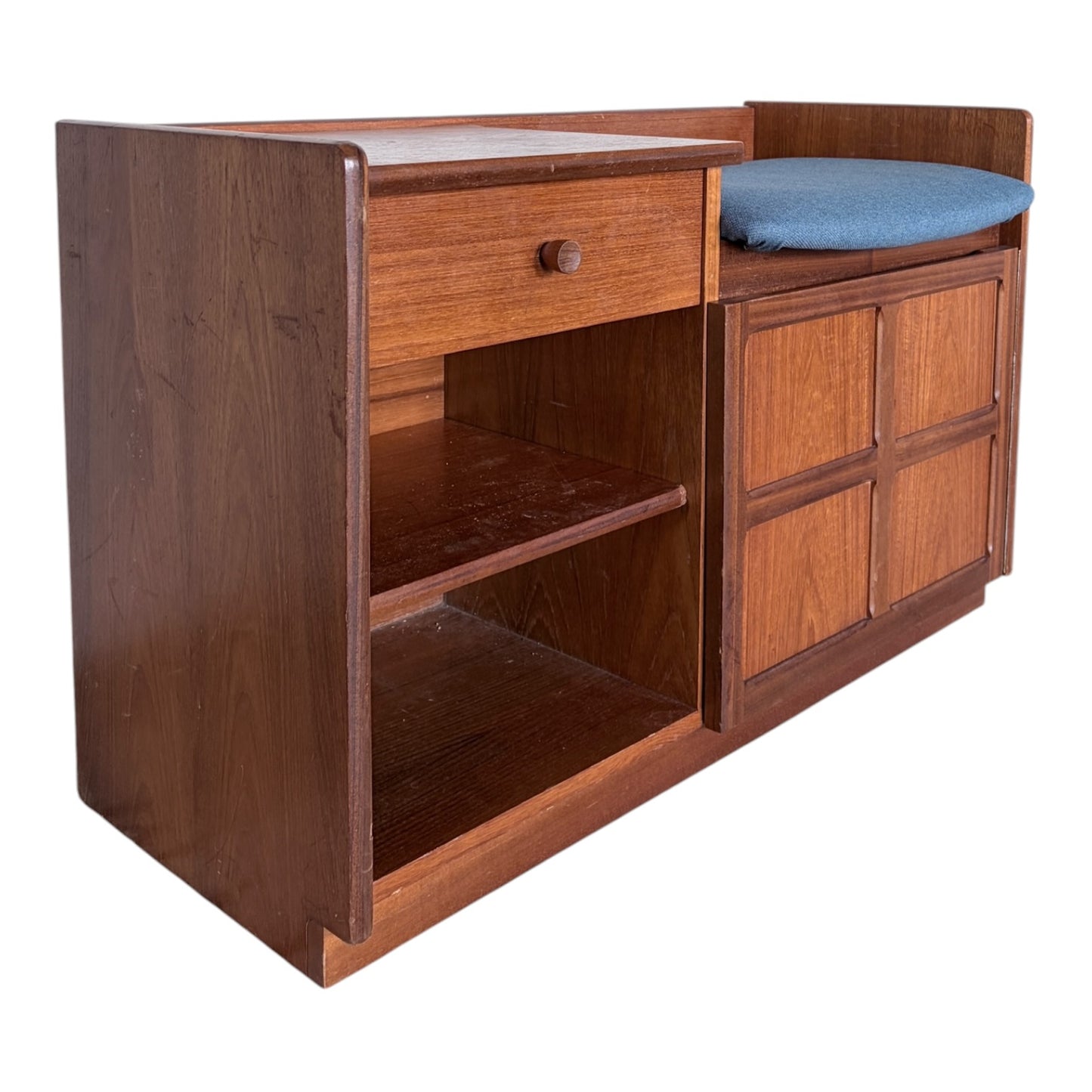 Mid Century Nathan Teak Telephone Bench / Hall Seat – Storage Cabinet with Drawer
