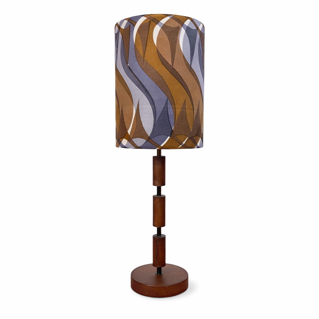 Vintage Leather & Teak-Style Table Lamp with Handmade Shade by Lightfandango