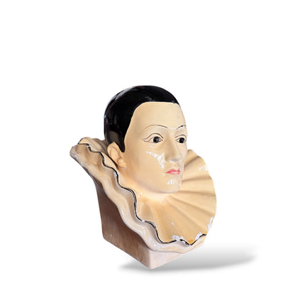 Pierrot Plaster Bust – Hand-Painted Vintage Art Statue With Aged Finish