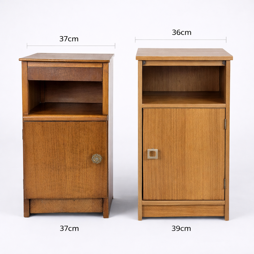 Pair of Mid Century Vintage Wooden Bedside Cabinets – Mismatched Nightstands