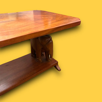 Vintage 1960s Elephant Carved Wood Coffee Table