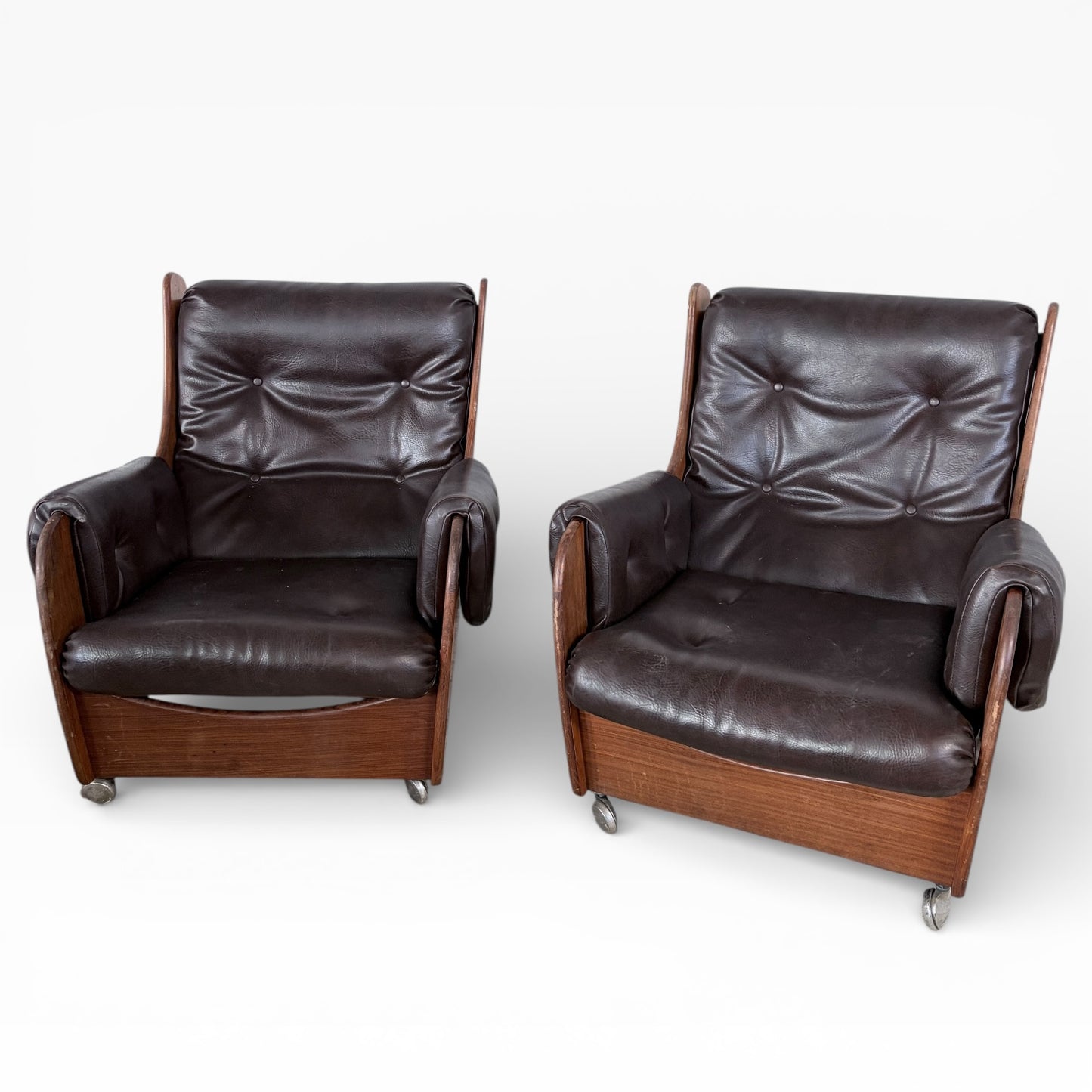 Vintage G Plan Saddleback Dark Brown Leather Armchairs (Pair)