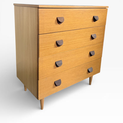 Mid Century Chest Drawers – Vintage Teak Wood Dresser with Sculpted Drawer Pulls