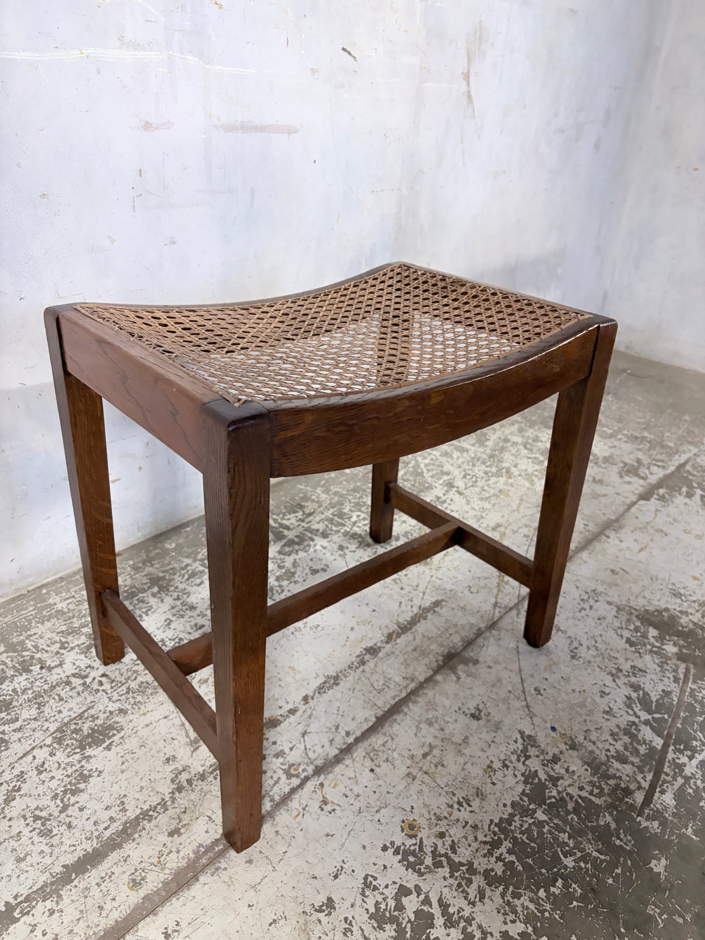 Antique Oak & Rattan Handmade Stool (Yorkshire)