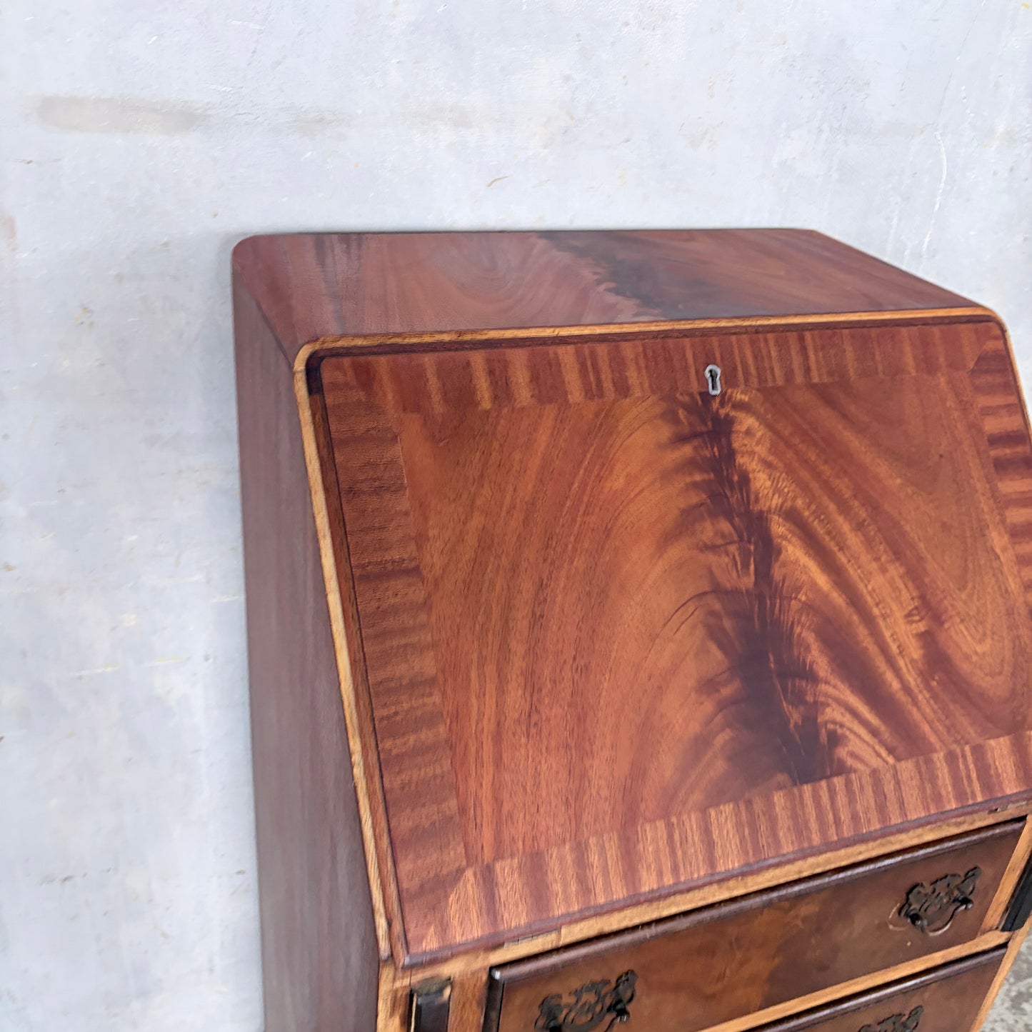 Antique Mahogany & Oak Fall-Front Writing Bureau | Compact Bureau Desk with Drawers