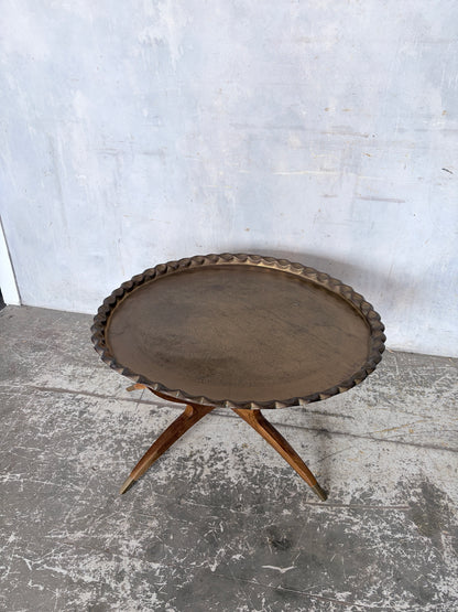 Mid Century Teak & Brass Spider Leg Coffee Table with Tray Top