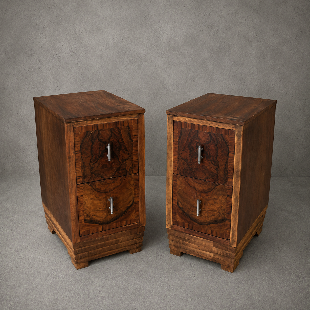 Pair of Art Deco Burr Walnut Bedside Cabinets