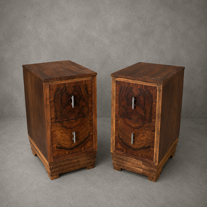 Pair of Art Deco Burr Walnut Bedside Cabinets