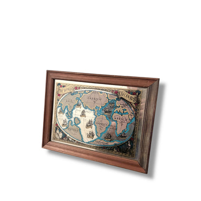 Vintage World Map Mirror in Solid Wood Frame