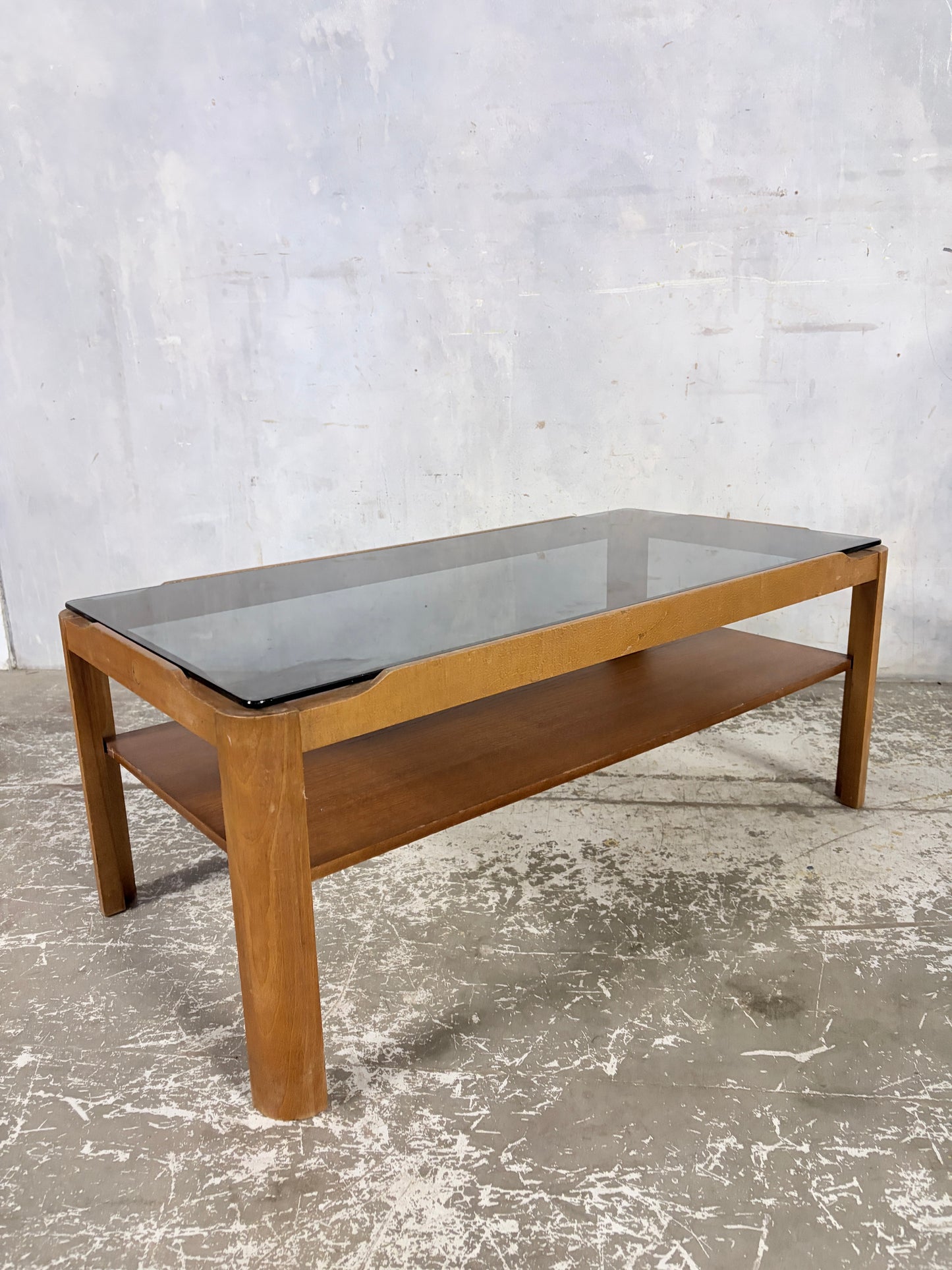 Mid Century Myers Teak & Smoked Glass Coffee Table