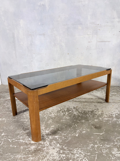 Mid Century Myers Teak & Smoked Glass Coffee Table