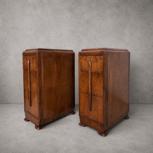 Pair of Art Deco Walnut Bedside Cabinets
