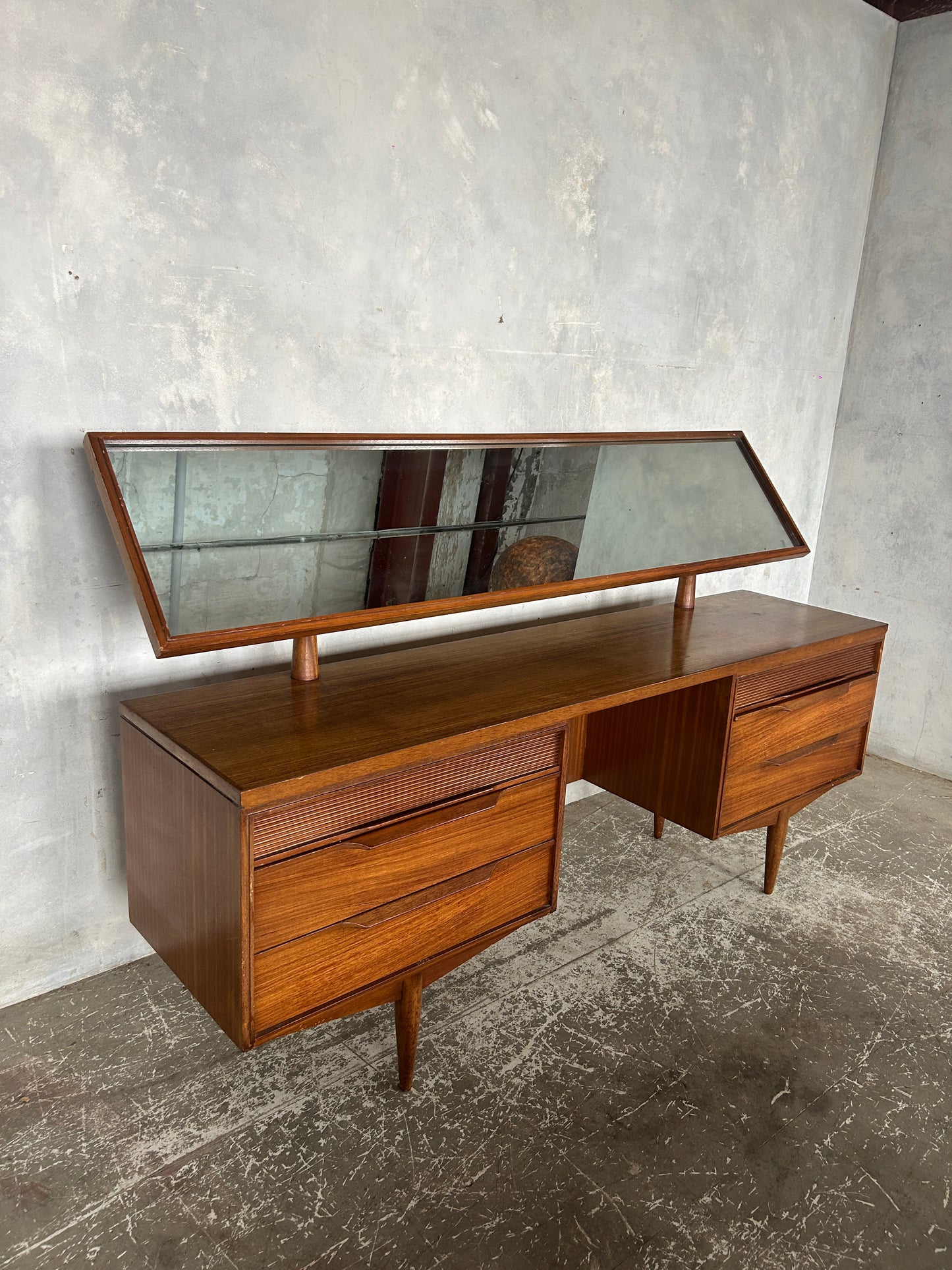 White & Newton Mid-Century Dressing Table with Mirror | Vintage Teak Vanity