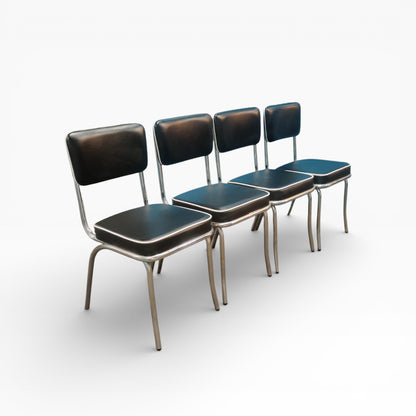 Mid Century Italian Blue Formica Dining Table & 4 Black Vinyl Chrome Chairs Set — view 11