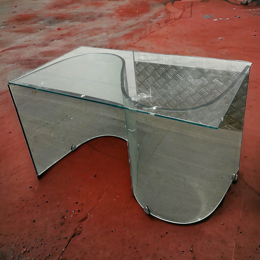 Vintage 1980s Italian Glass Curved Coffee Table