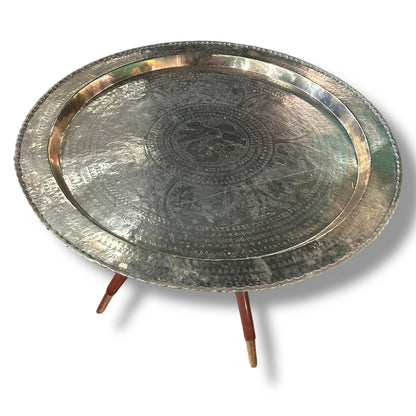 Mid Century Modern Oval Brass Tea Tray Table Oriental Coffee Table With Spider Leg Base