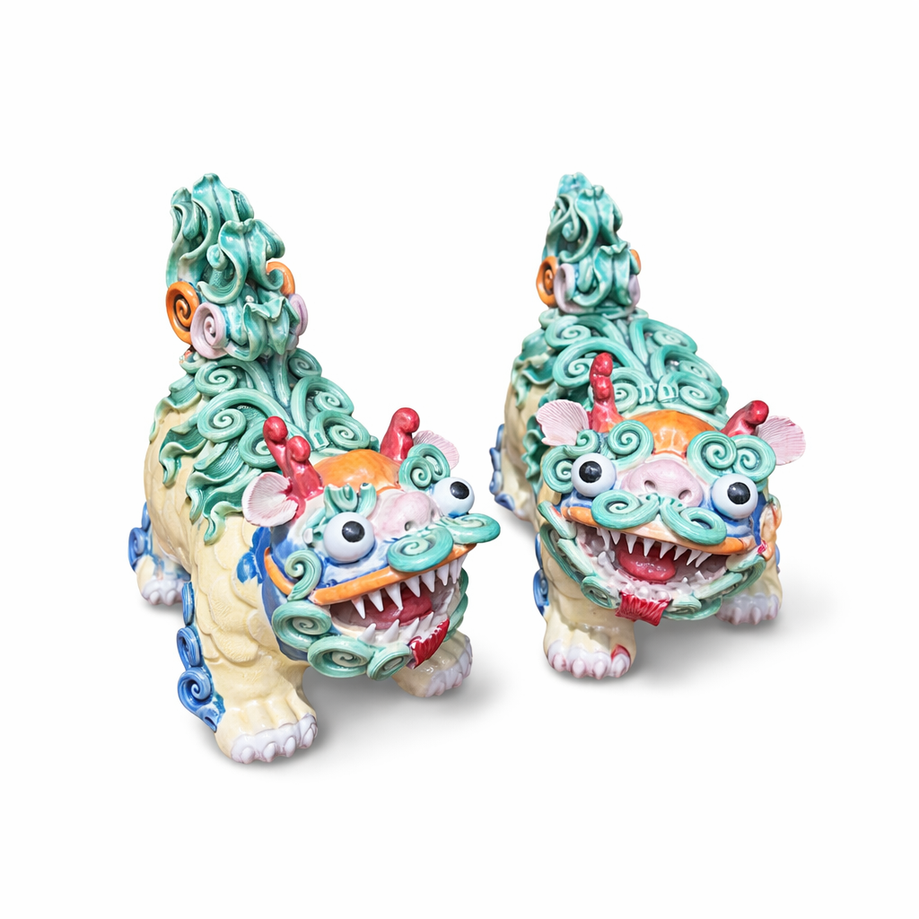 Pair of Decorative Foo Dogs – Hand-Painted Ceramic Guardians — view 2