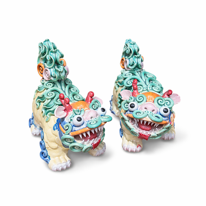 Pair of Decorative Foo Dogs – Hand-Painted Ceramic Guardians — view 2