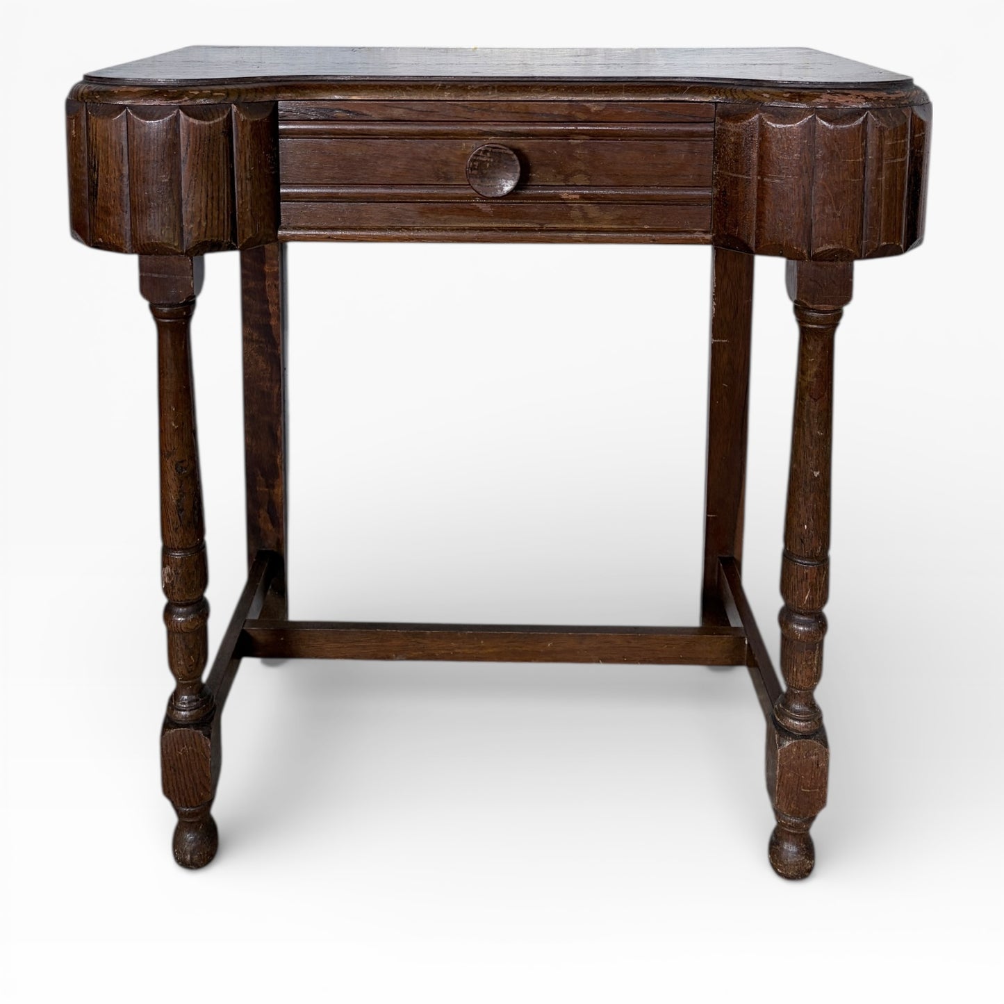 Art Deco Console Table – Solid Oak Vintage Hallway Table with Drawer