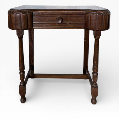 Art Deco Console Table – Solid Oak Vintage Hallway Table with Drawer