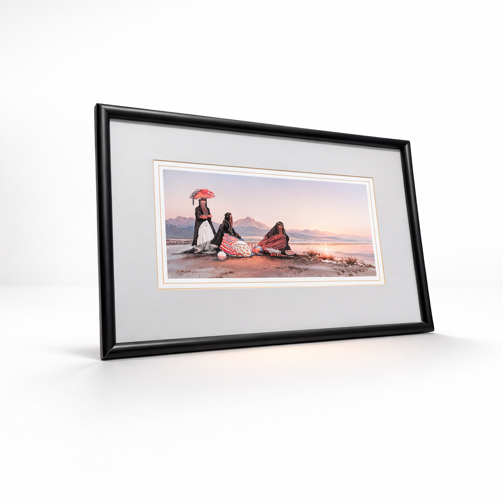 Vintage Framed Watercolour – Middle Eastern Women by Water, c.1970s