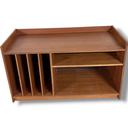 Danish Teak Media Unit – Mid Century Cabinet with Vinyl Storage & Open Shelving