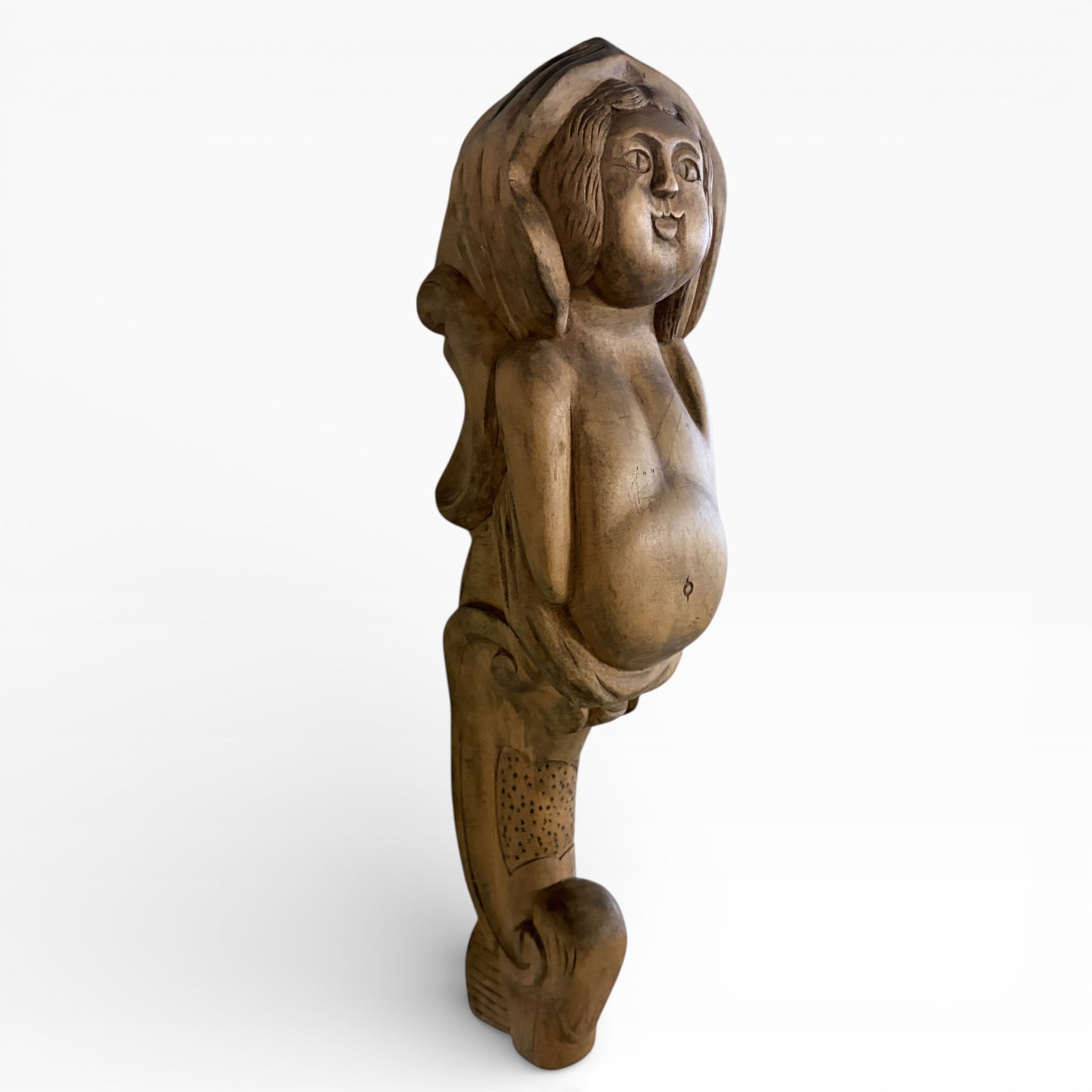 Antique Hand-Carved Wooden Mermaid Wall Sculpture