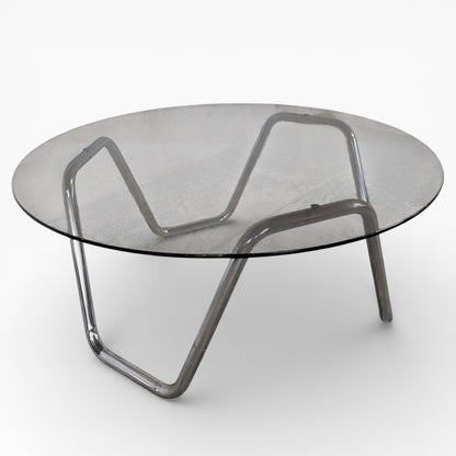Vintage Italian Smoked Glass & Chrome Coffee Table — view 4