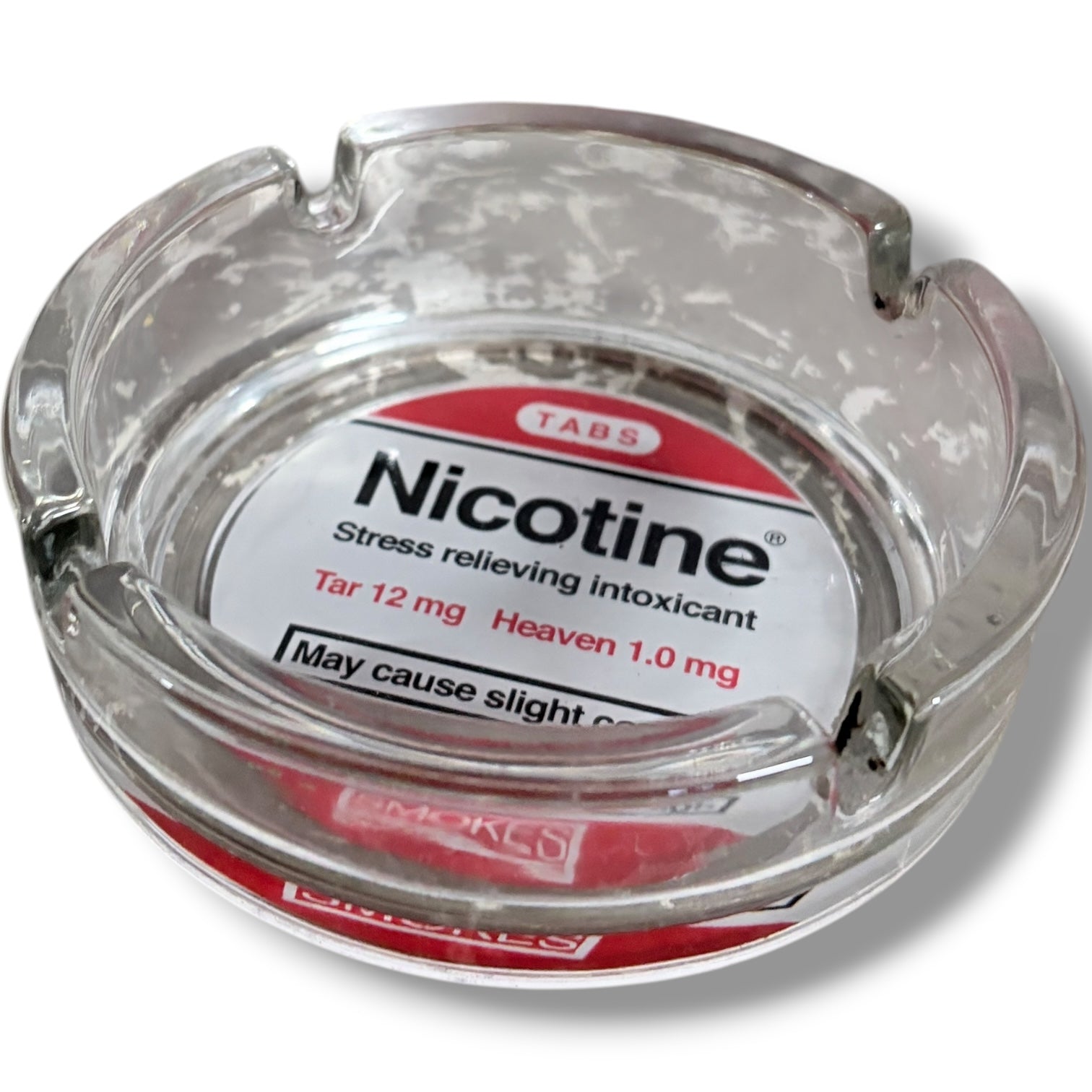 Vintage Glass Ashtray – Retro Heavy Glass Ashtray With Nicotine Label & Cigarette Rest — view 7