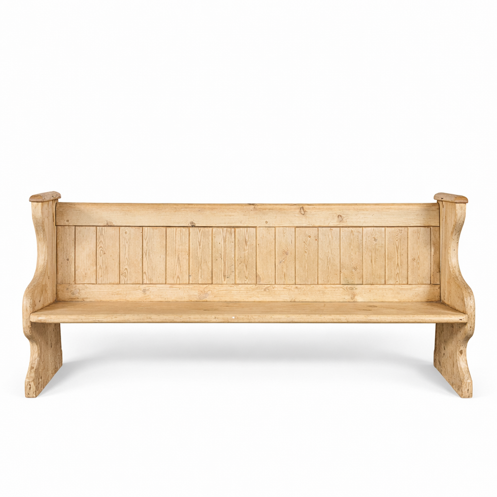 Antique Pine Church Pew – Rustic Farmhouse Bench With Classic Pew Ends & Comfortable Seating