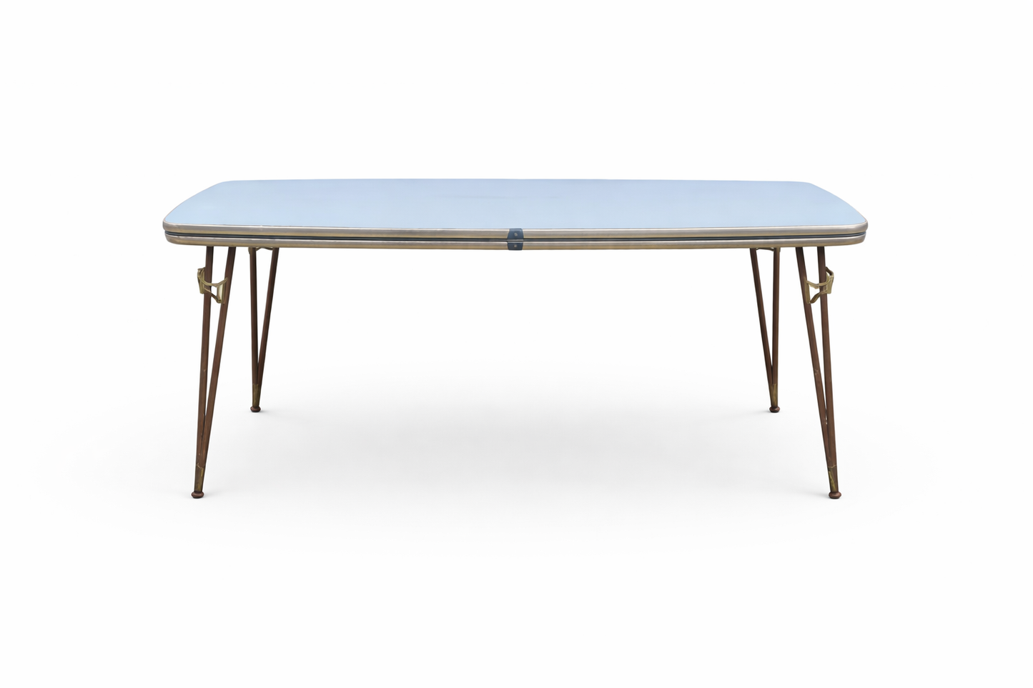 Mid Century Italian Blue Formica Dining Table with Brass & Tapered Legs – 1950s Retro Kitchen Table — view 4