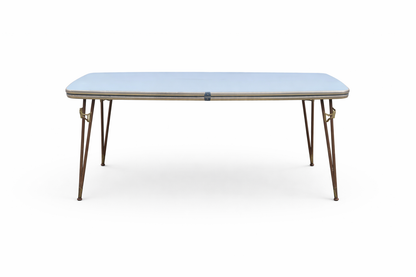 Mid Century Italian Blue Formica Dining Table with Brass & Tapered Legs – 1950s Retro Kitchen Table — view 4