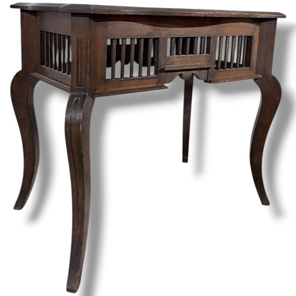 Victorian Side Table – Antique Hall Table With Slatted Side Panels & Cabriole Legs