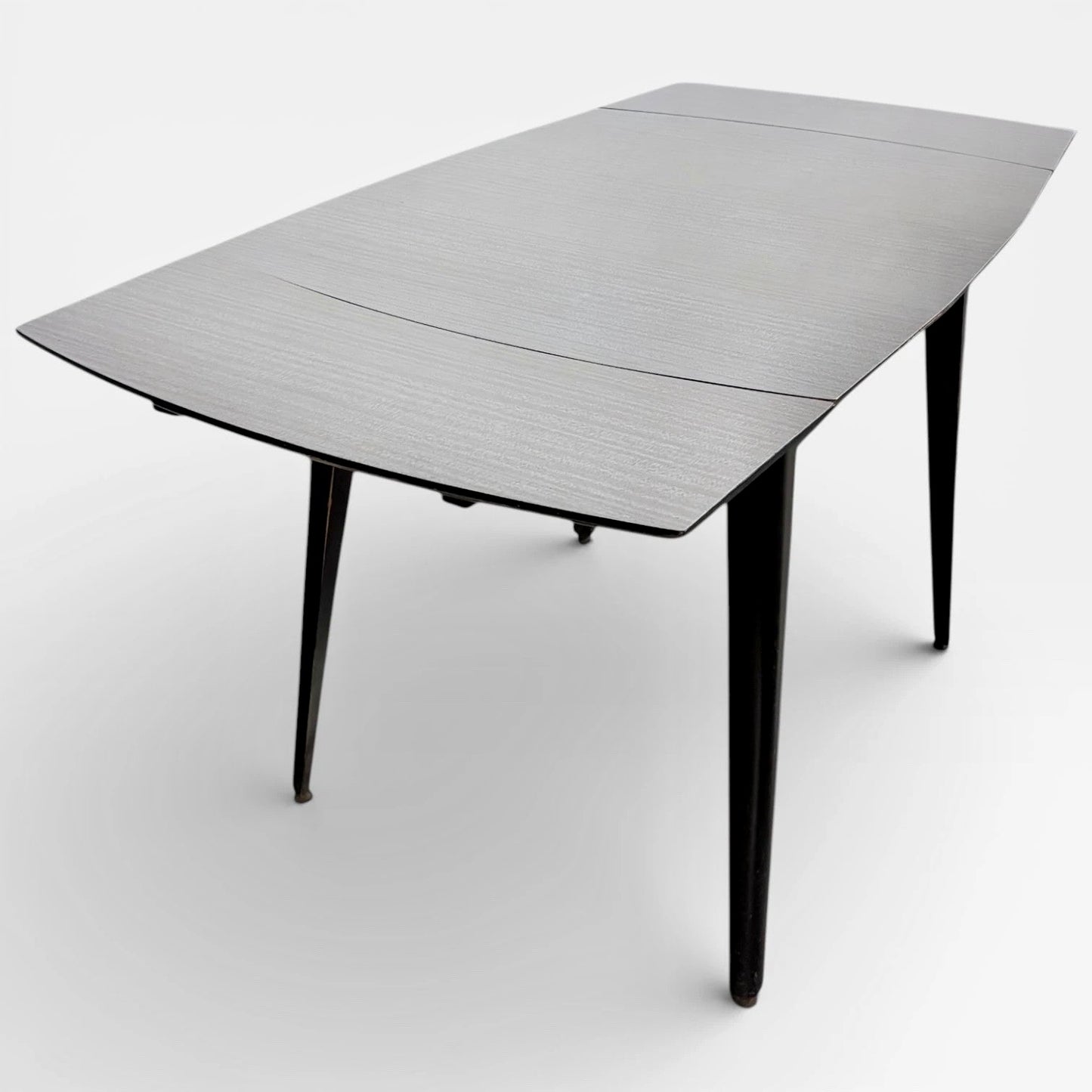 Mid Century Space Age Black & White Formica Draw Leaf Extending Dining Table