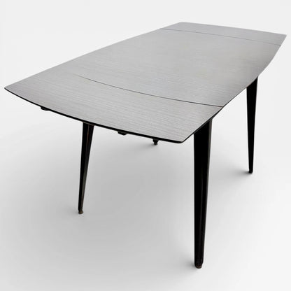 Mid Century Space Age Black & White Formica Draw Leaf Extending Dining Table