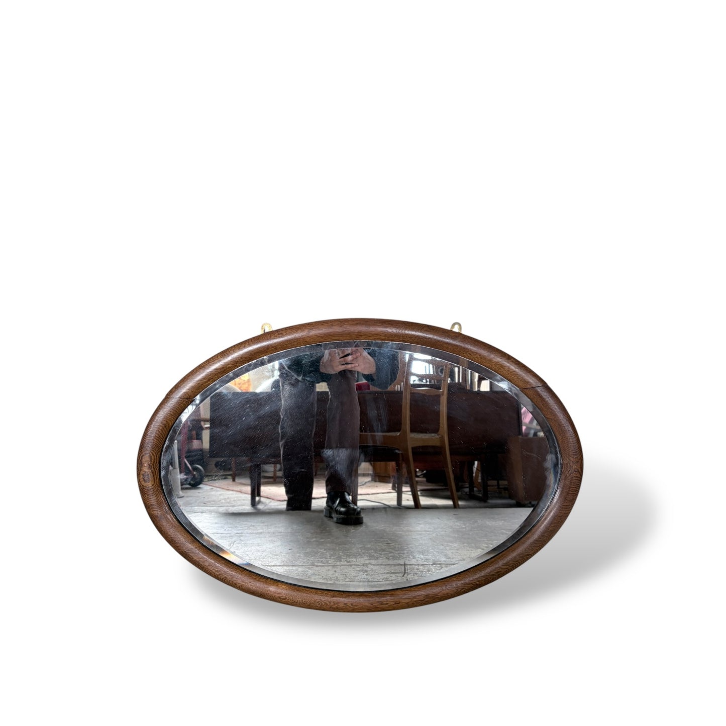 Antique Vintage Solid Oak Oval Wall Mirror
