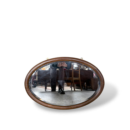 Antique Vintage Solid Oak Oval Wall Mirror
