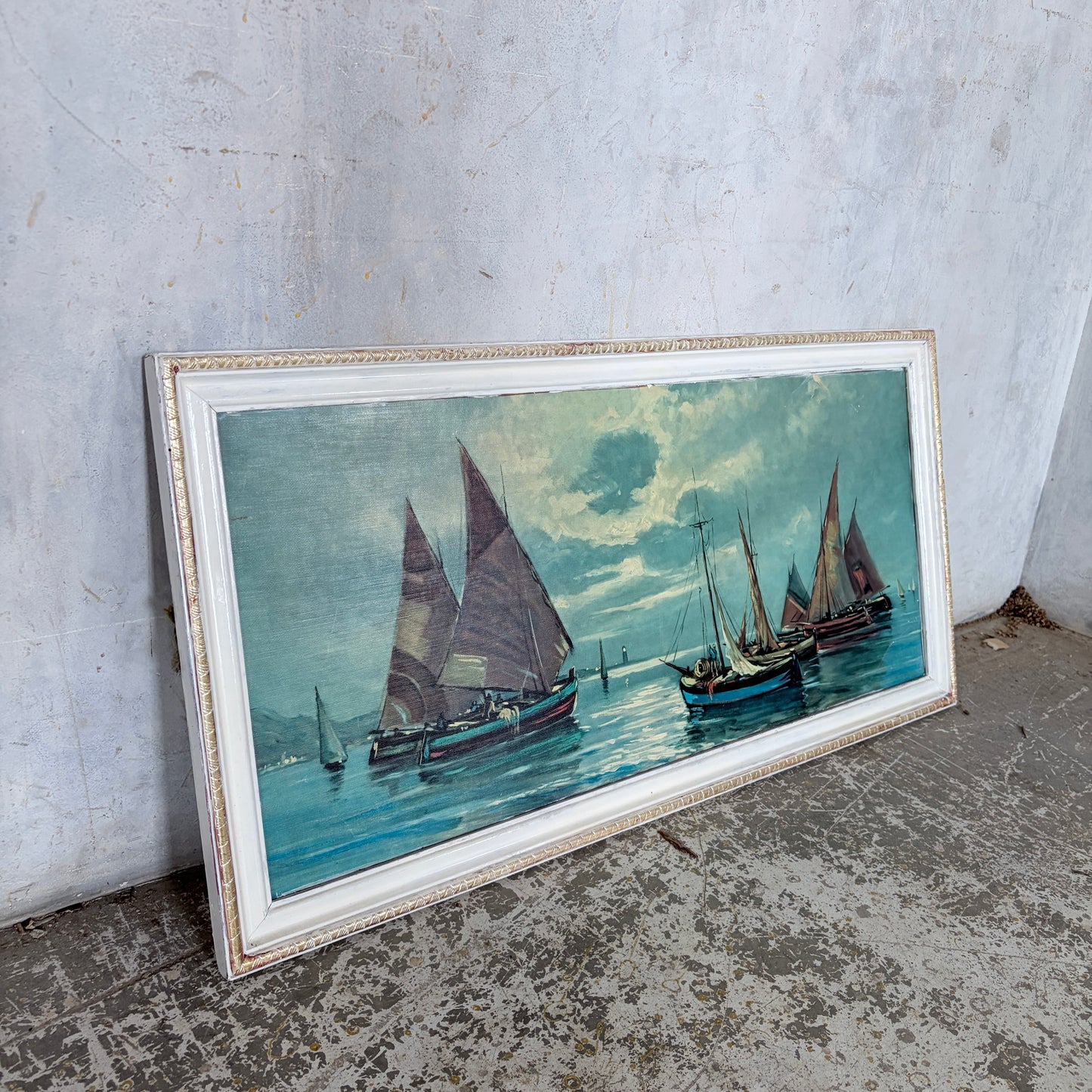 Mid-Century Framed Coastal Sailing Boat Print