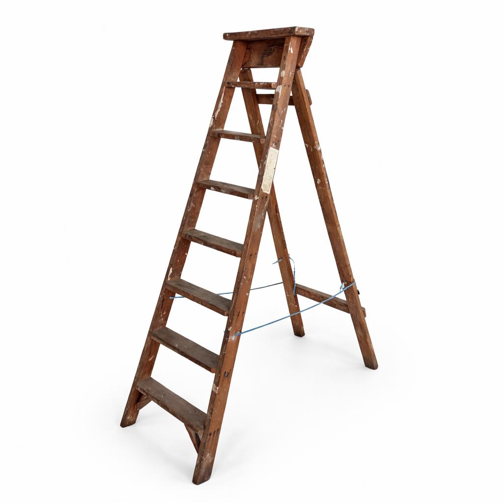Vintage Wooden Step Ladder – Rustic Plant Stand