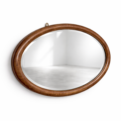 Antique Vintage Solid Oak Oval Wall Mirror