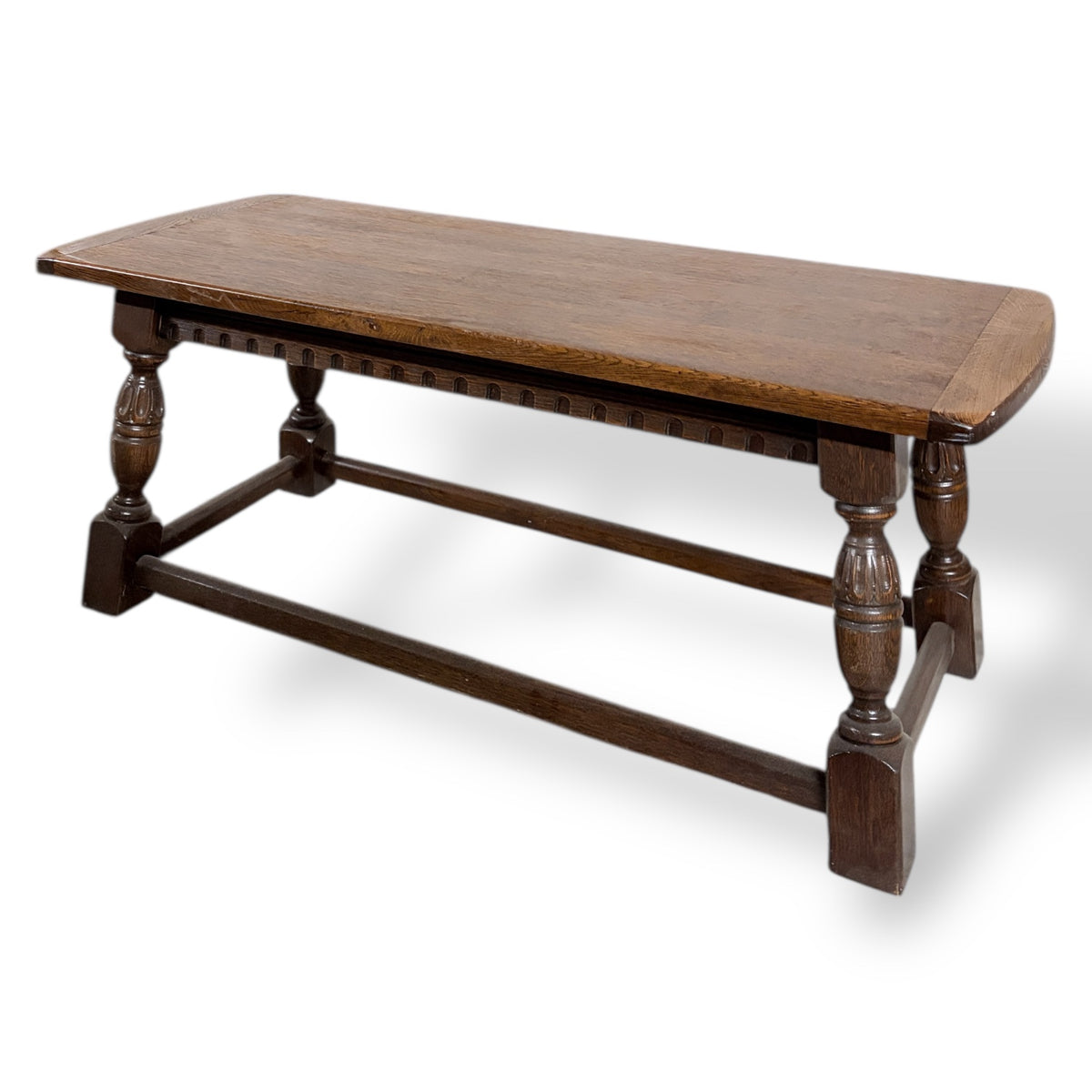 Solid Oak Coffee Table - Vintage Colonial Rustic English Farmhouse Living Room Table