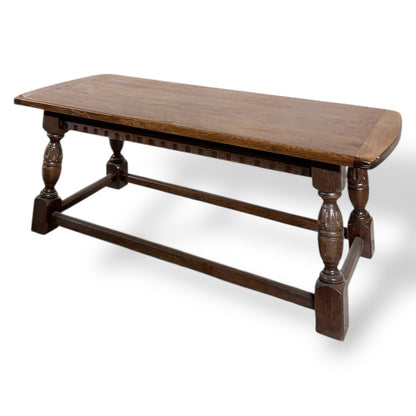 Solid Oak Coffee Table - Vintage Colonial Rustic English Farmhouse Living Room Table