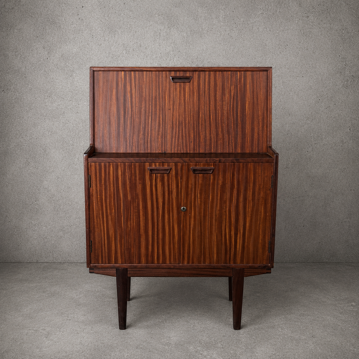 Mid Century Walnut & Teak Bureau Desk Cabinet