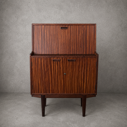 Mid Century Walnut & Teak Bureau Desk Cabinet